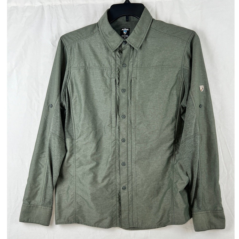 KÜHL Men Medium Olive Green Performance Button Up Shirt Outdoor Hiking Gorpcore